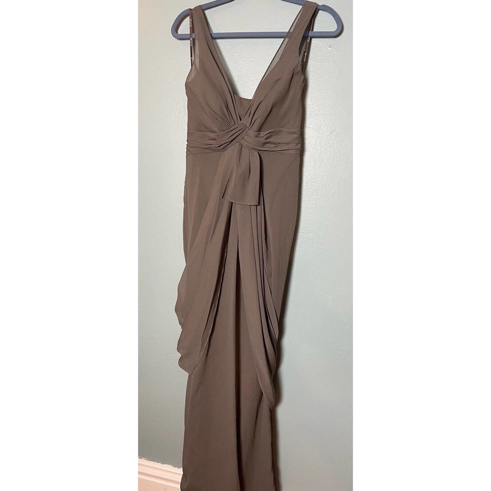 Vera Wang Gray Asymmetrical Ruched Maxi Dress